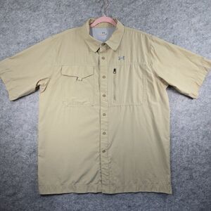 Under Armour All Seasons Gear Short Sleeve Button Up Shirt Men's XL Tan Vented